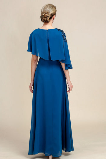 Robe de mère de mariée en mousseline turquoise avec dentelle